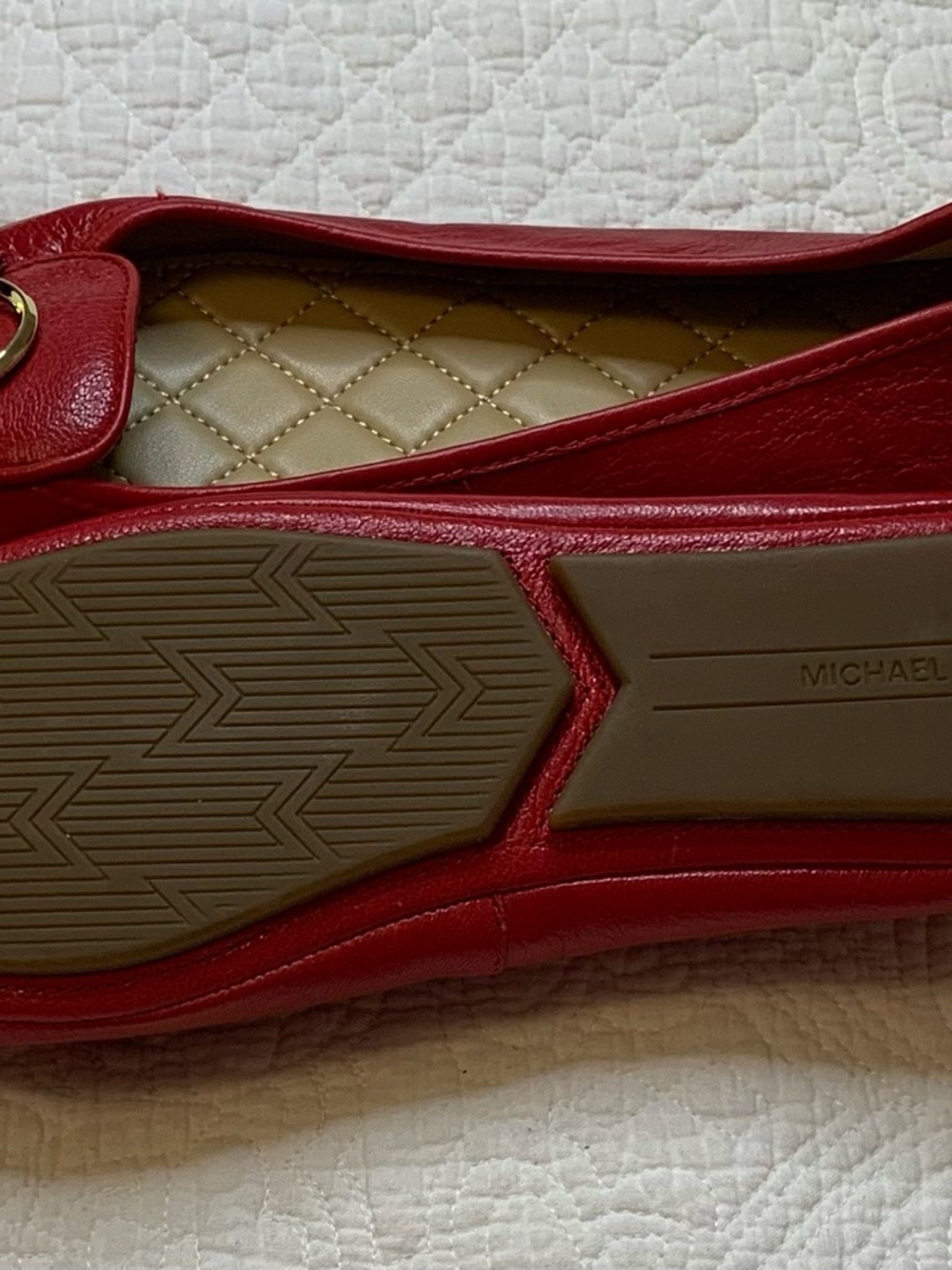 Michael Kors Lillie Premium Leather  Moccasin Flats in Bright Red - Picture 10 of 13